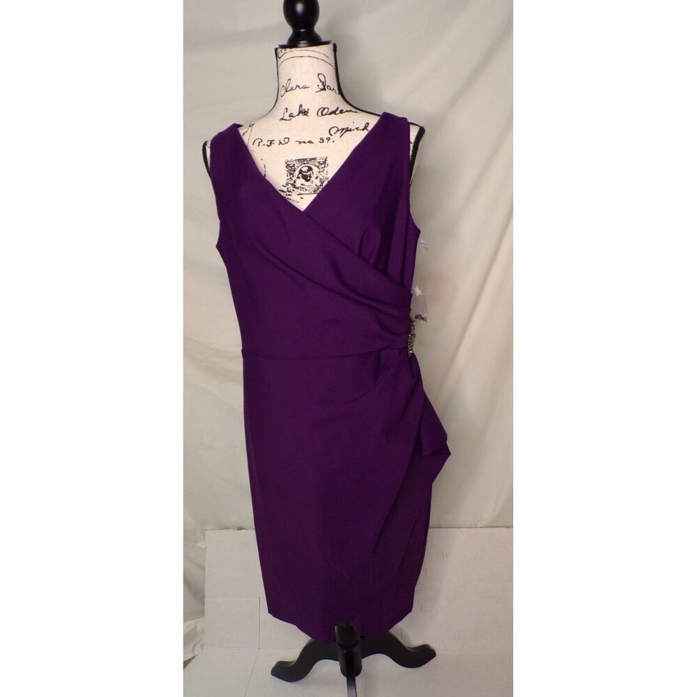 🆕ALEX EVENINGS Side Ruched Embellished Cocktail Dress Purple 14 - Picture 3 of 11